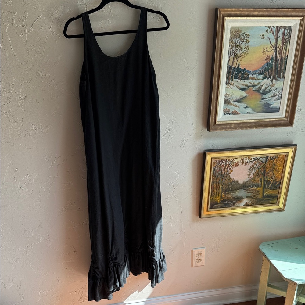 Linen Country Living Black Maxi Dress with Ruffle Hem